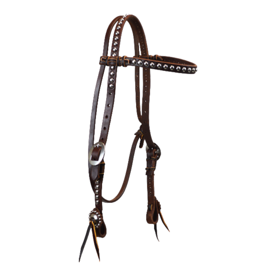 Large Dot Browband Headstall with Slit Concho Tie Ends