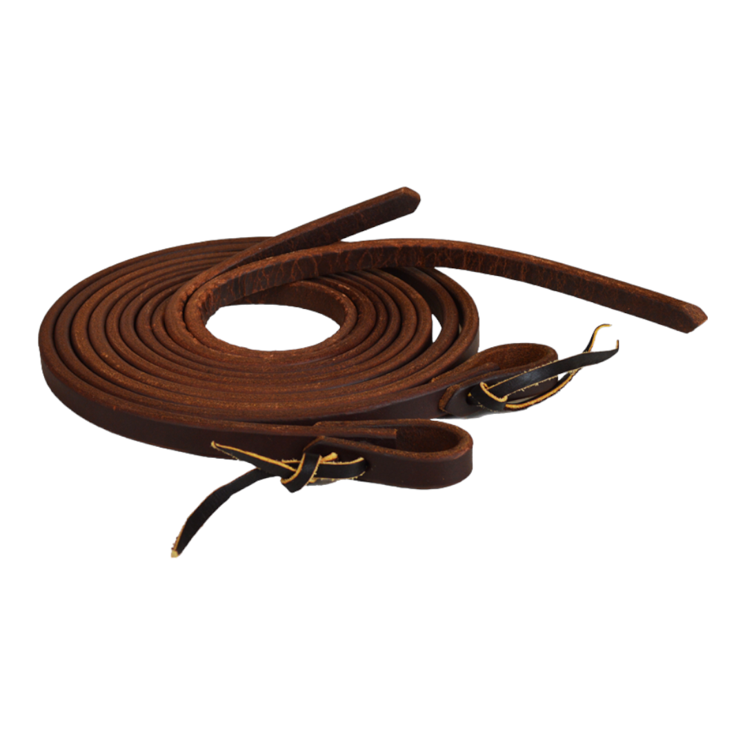 5/8" X 8' Leather Reins - Medium Oil Color, Made In USA, Horse Riding Equipment