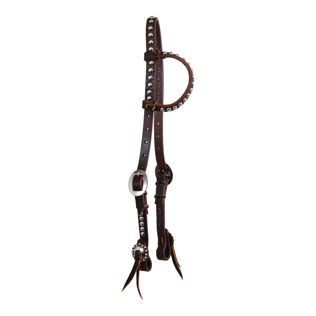 Large Dot One Ear Headstall with Slit Concho Tie Ends