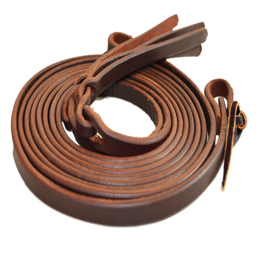 5/8" Oiled Harness Leather Split Reins With Leather Popper