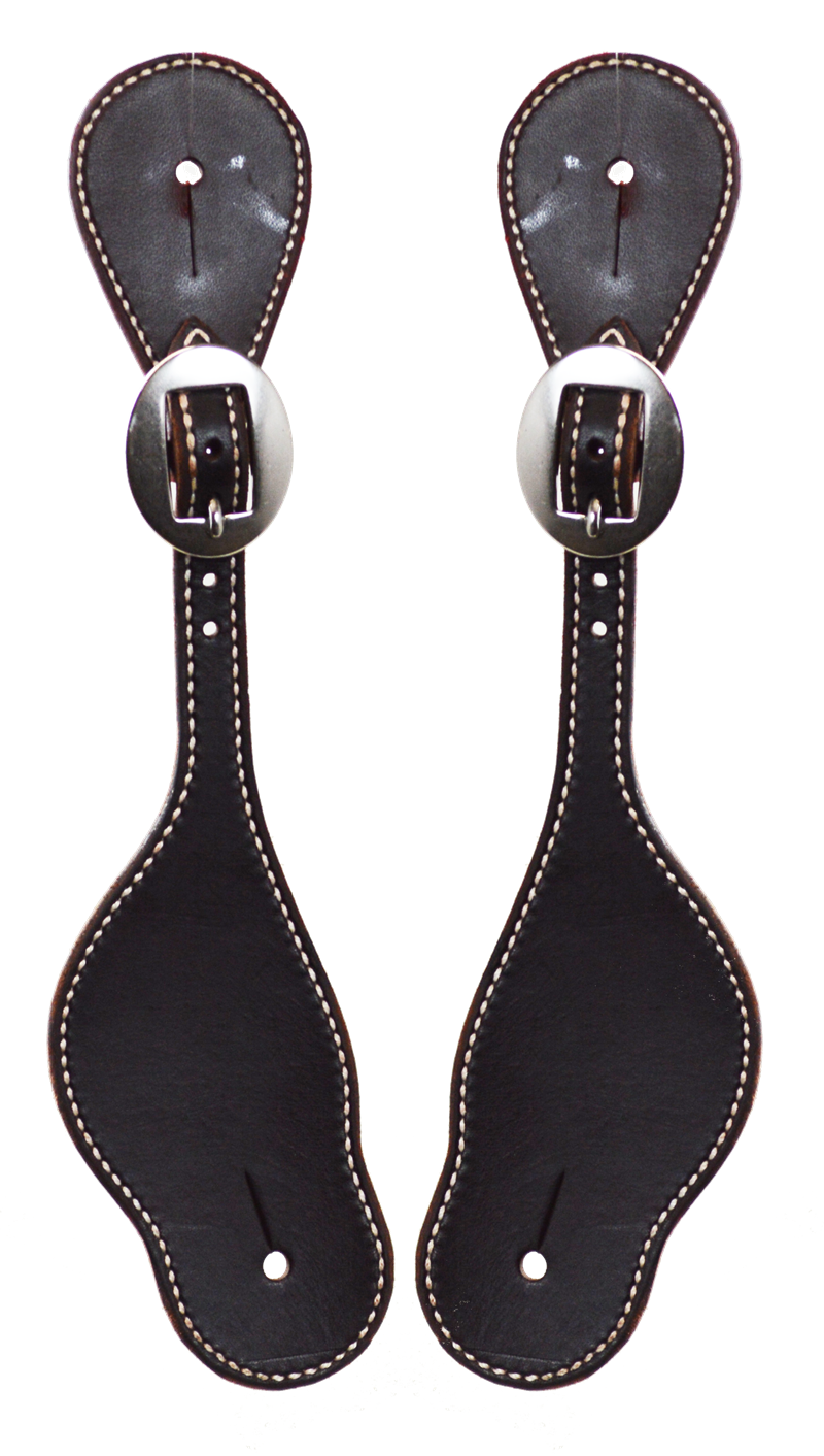 Ladies Dark Oil Stitched Latigo Leather Spur Straps