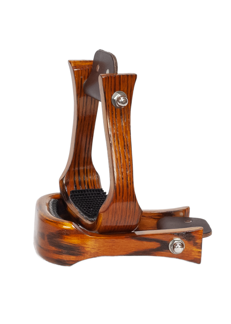 2" Orange Wooden Barrel Stirrup w/ Rubber Grip