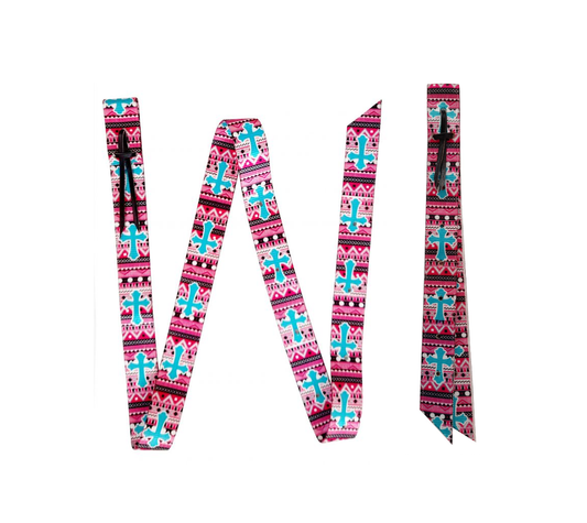 Pink/Turquoise Cross Nylon Print Tie Strap/Off Billet Set