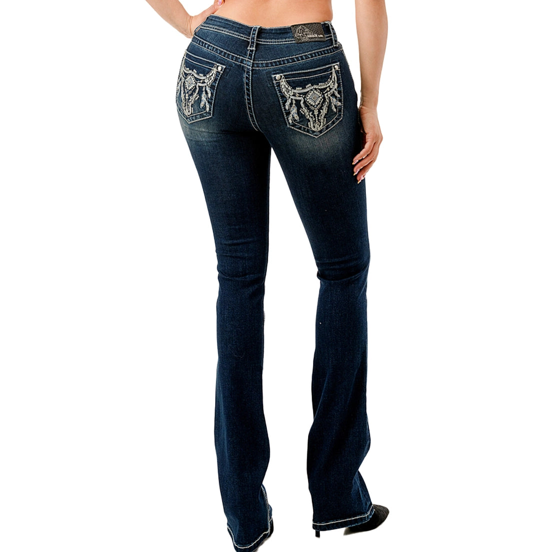 Grace In LA Embroidered Steerhead Mid-Rise Boot Cut 30"