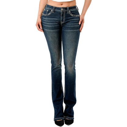 Grace In LA Embroidered Steerhead Mid-Rise Boot Cut 30"