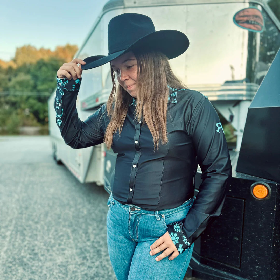 Rocket Donkey Black Turquoise Rodeo Shirt