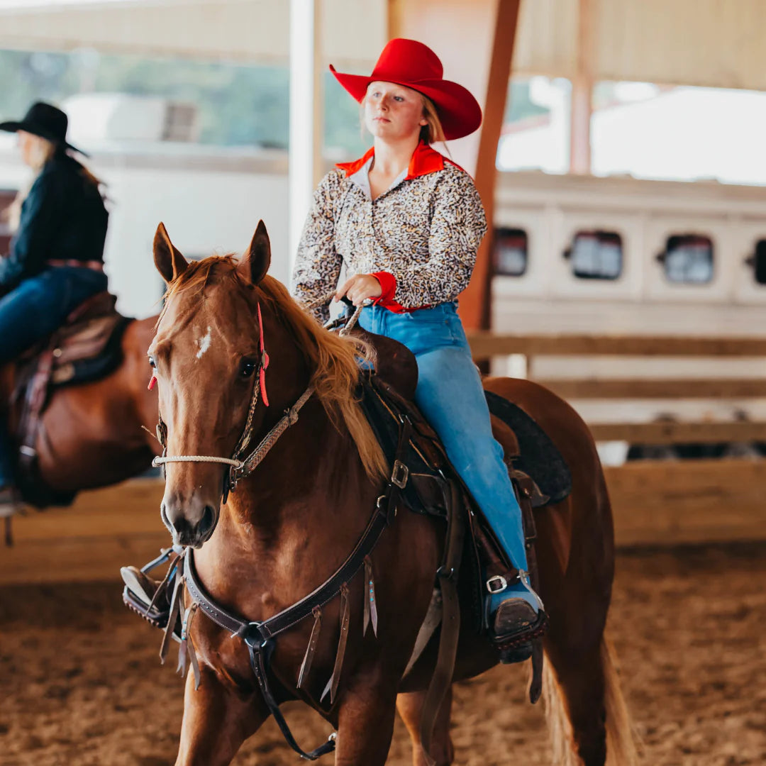 Rocket Donkey Red Shiny Cheetah Rodeo Shirt