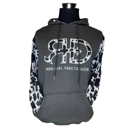 Rocket Donkey Hoodie Dark Grey Cow Print