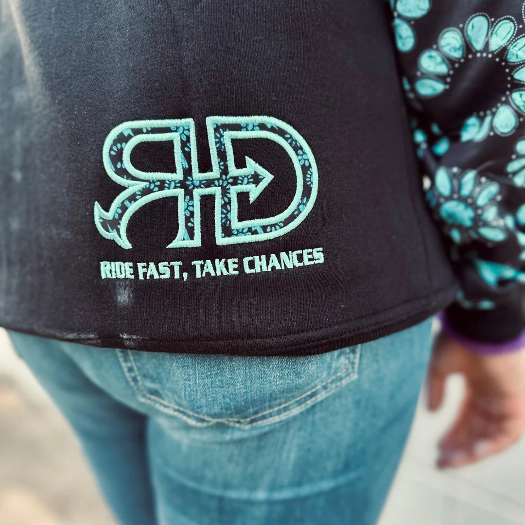 Rocket Donkey Hoodie Black Turquoise