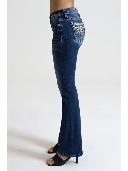Miss Me 34" Embroidered Americana Mid Rise Boot Cut Jean