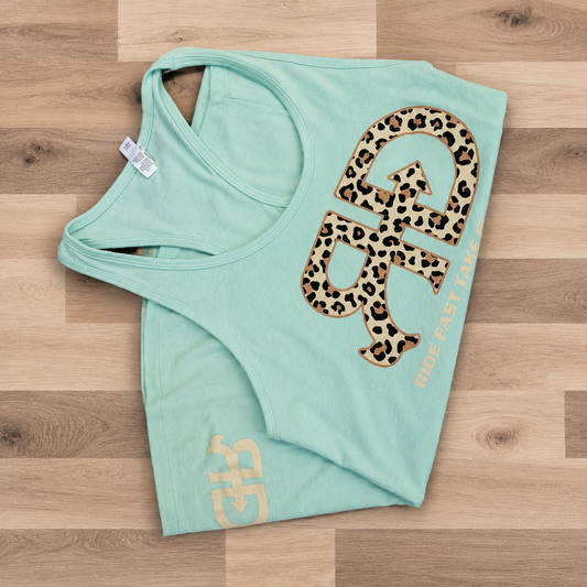 Rocket Donkey Mint Cheetah Cotton Tank Top