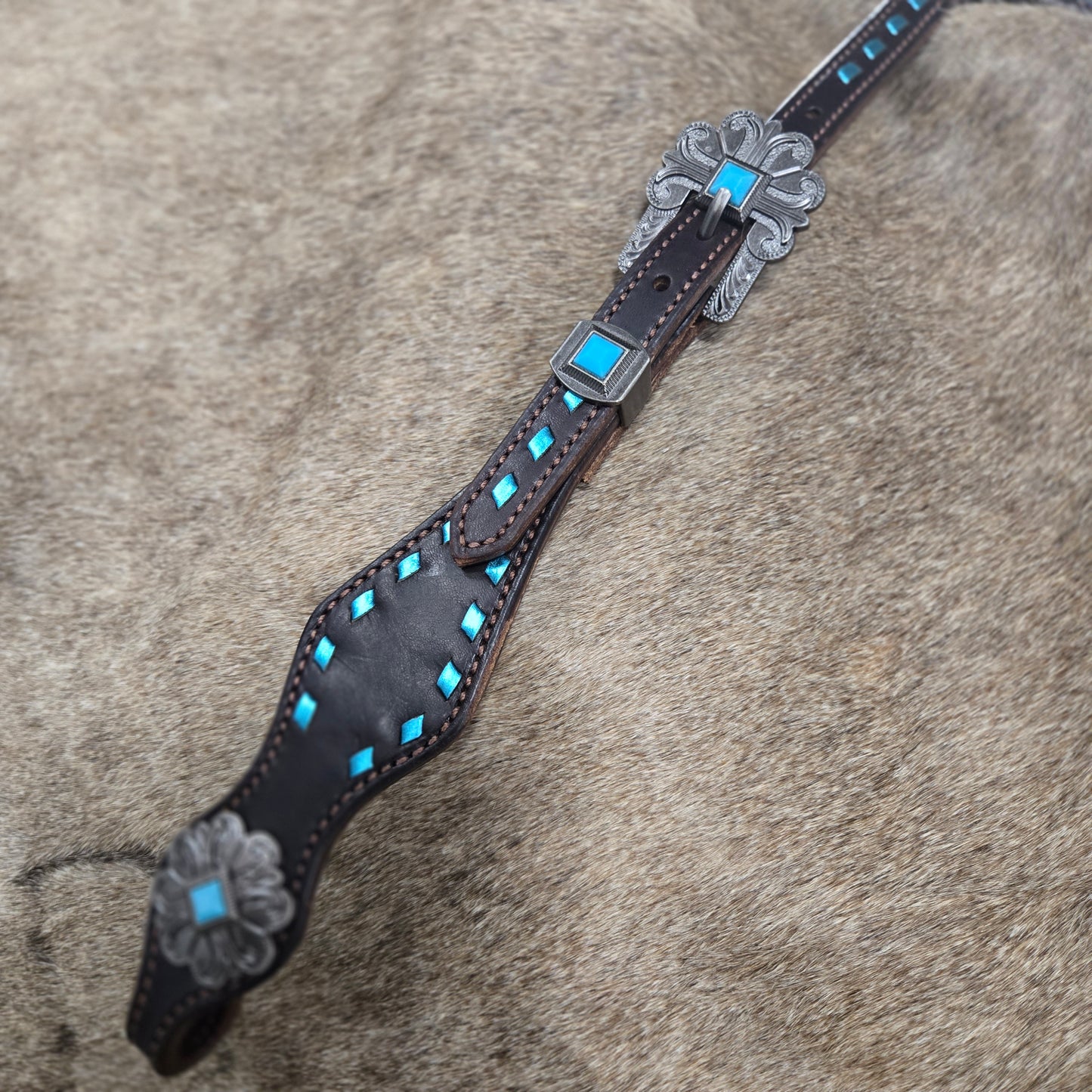 Metallic Turquoise Buckstitched One Ear Headstall
