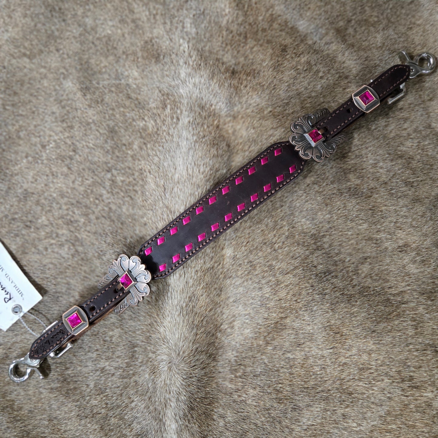 Metallic Pink Buckstitched Wide Wither Strap