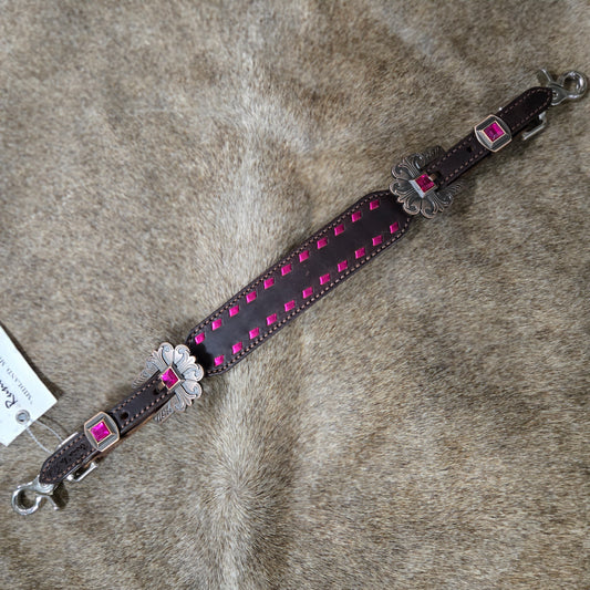 Metallic Pink Buckstitched Wide Wither Strap