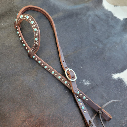 Dutton One Ear Turquoise and Spots Single Buckle Headstall
