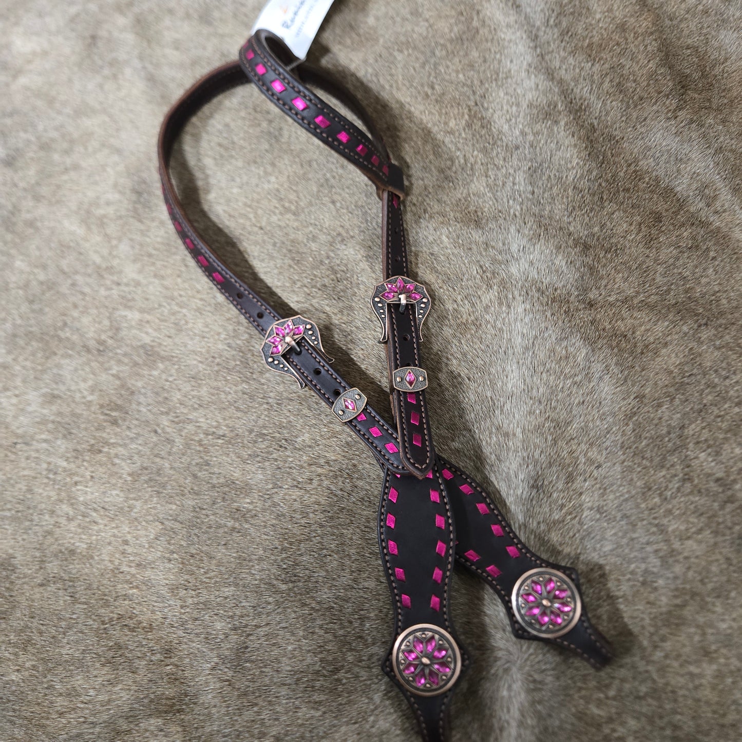 Metallic Pink Buckstitched One Ear Headstall