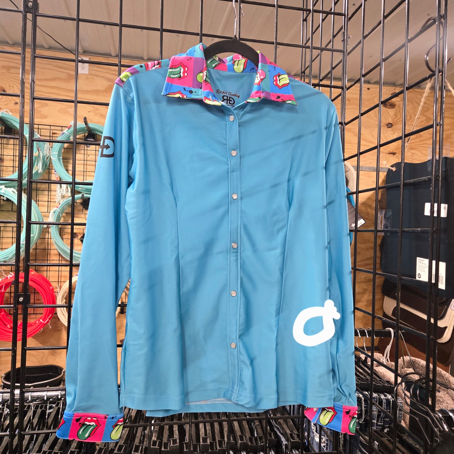 Rocket Donkey Teal Rock and Roll Rodeo Shirt