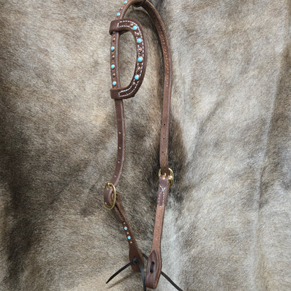 Dutton One Ear Turquoise and Spots Headstall