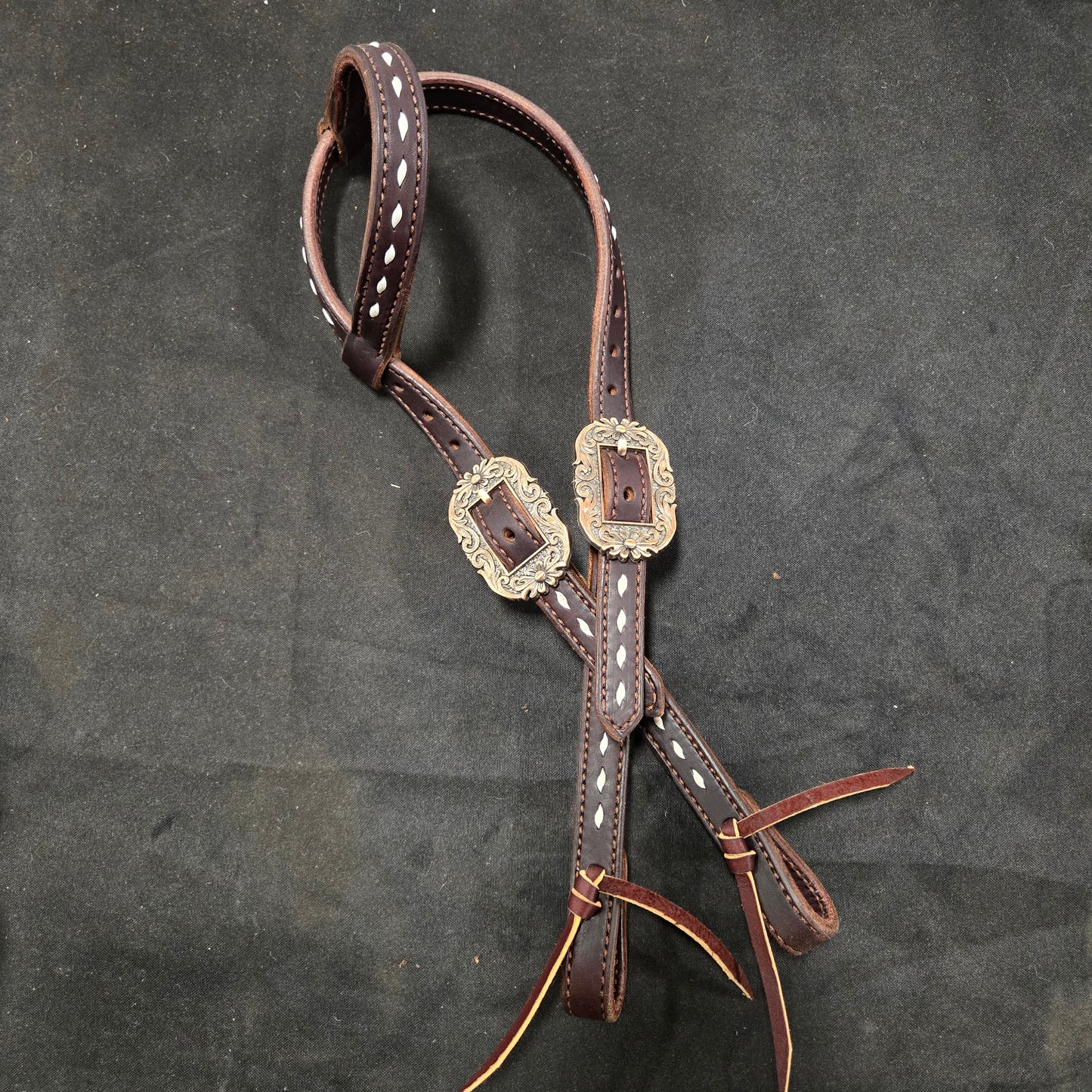 White Buckstitched One Ear Tie End Headstall
