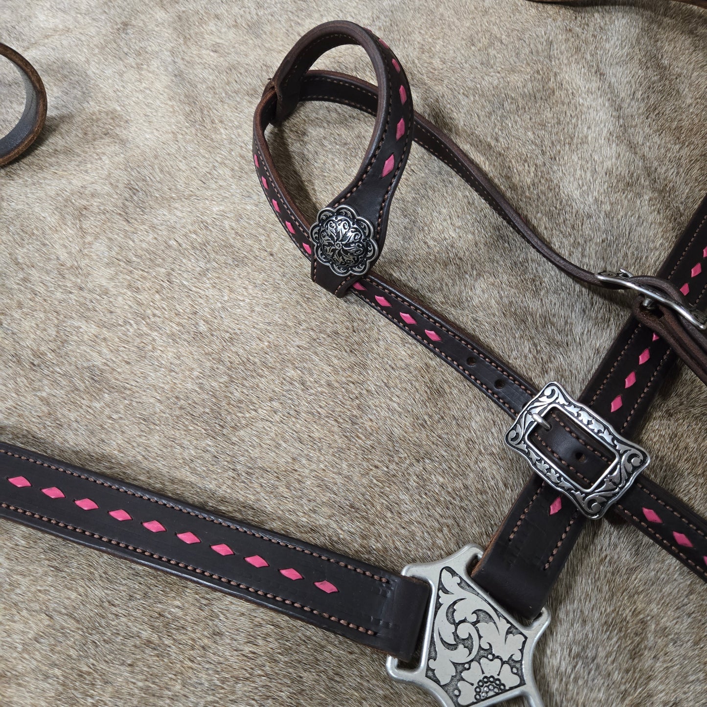 Pink Buckstitch Dark Chocolate One Ear Set