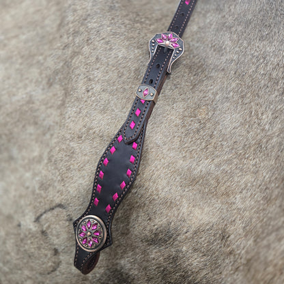 Metallic Pink Buckstitched One Ear Headstall
