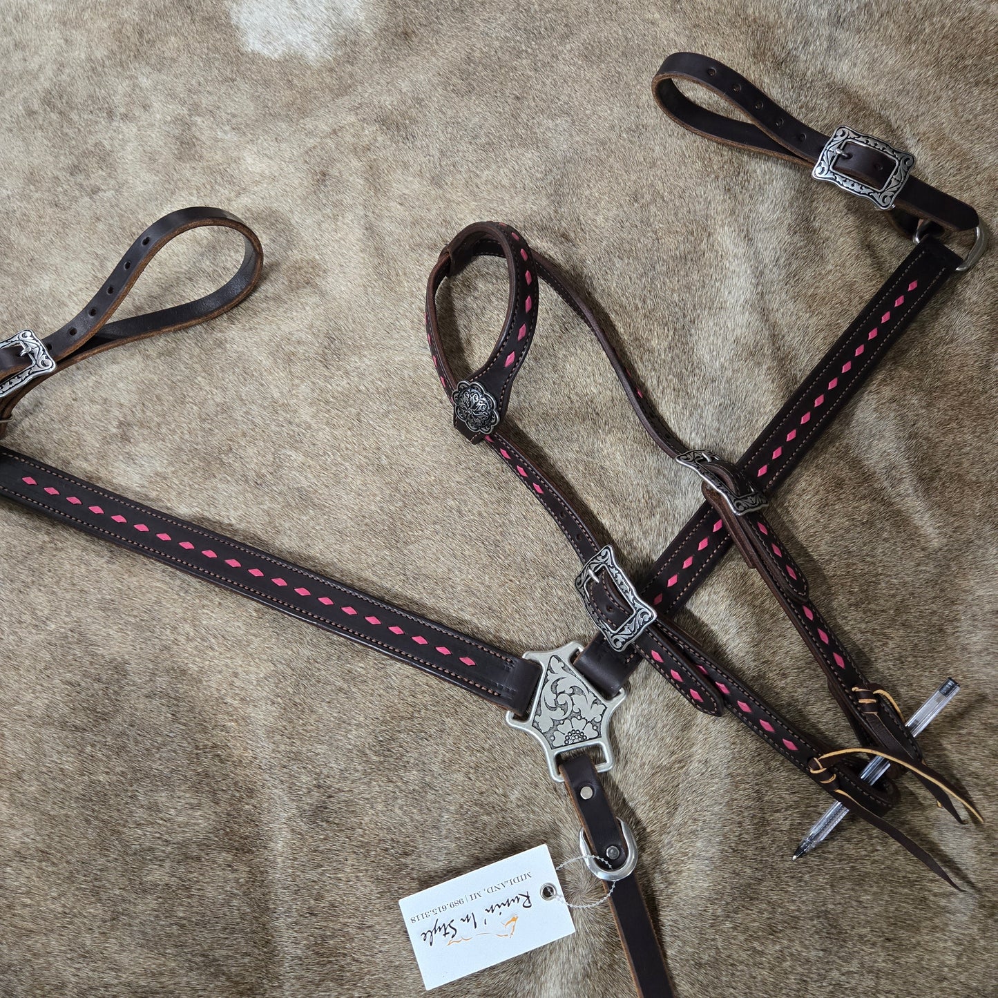 Pink Buckstitch Dark Chocolate One Ear Set