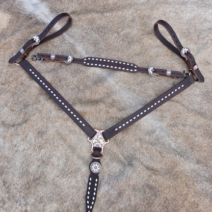 White Cactus Flower Buckstitch Dark Chocolate Tack Set