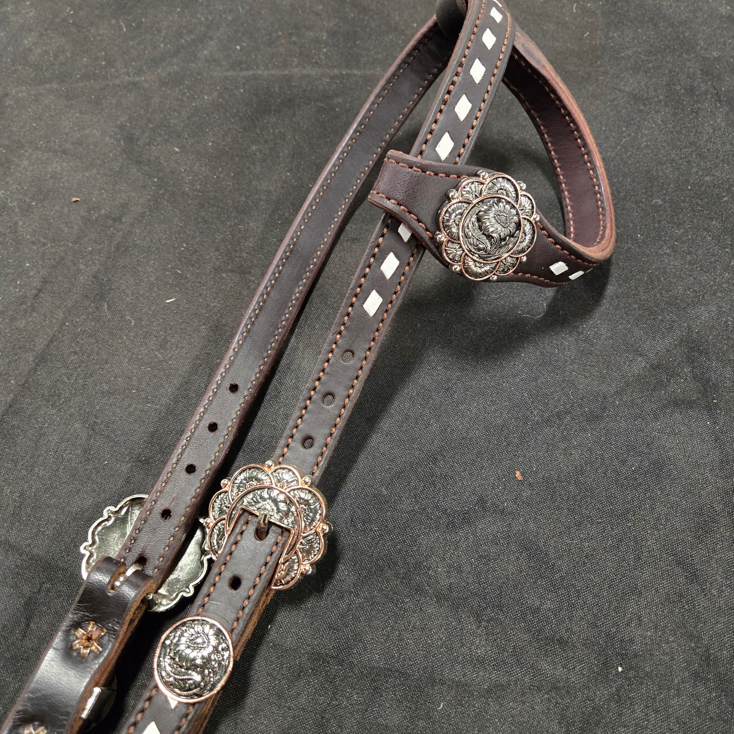 White Wide Buckstitched One Ear Tie End Headstall