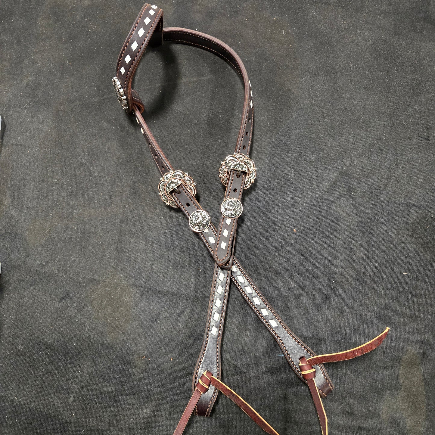 White Wide Buckstitched One Ear Tie End Headstall