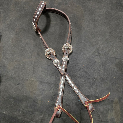 White Wide Buckstitched One Ear Tie End Headstall