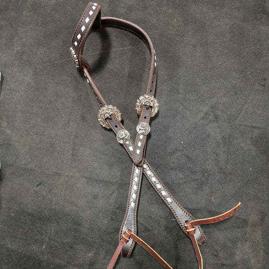 White Wide Buckstitched One Ear Tie End Headstall