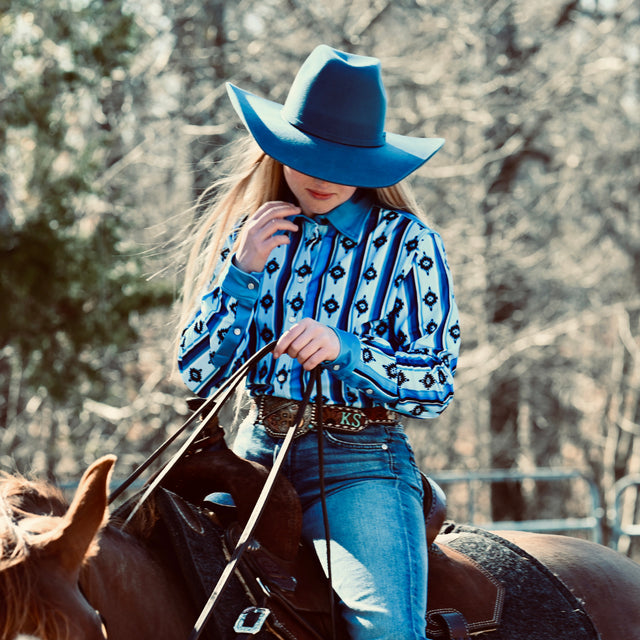 Rocket Donkey Blue Aztec Rodeo Shirt