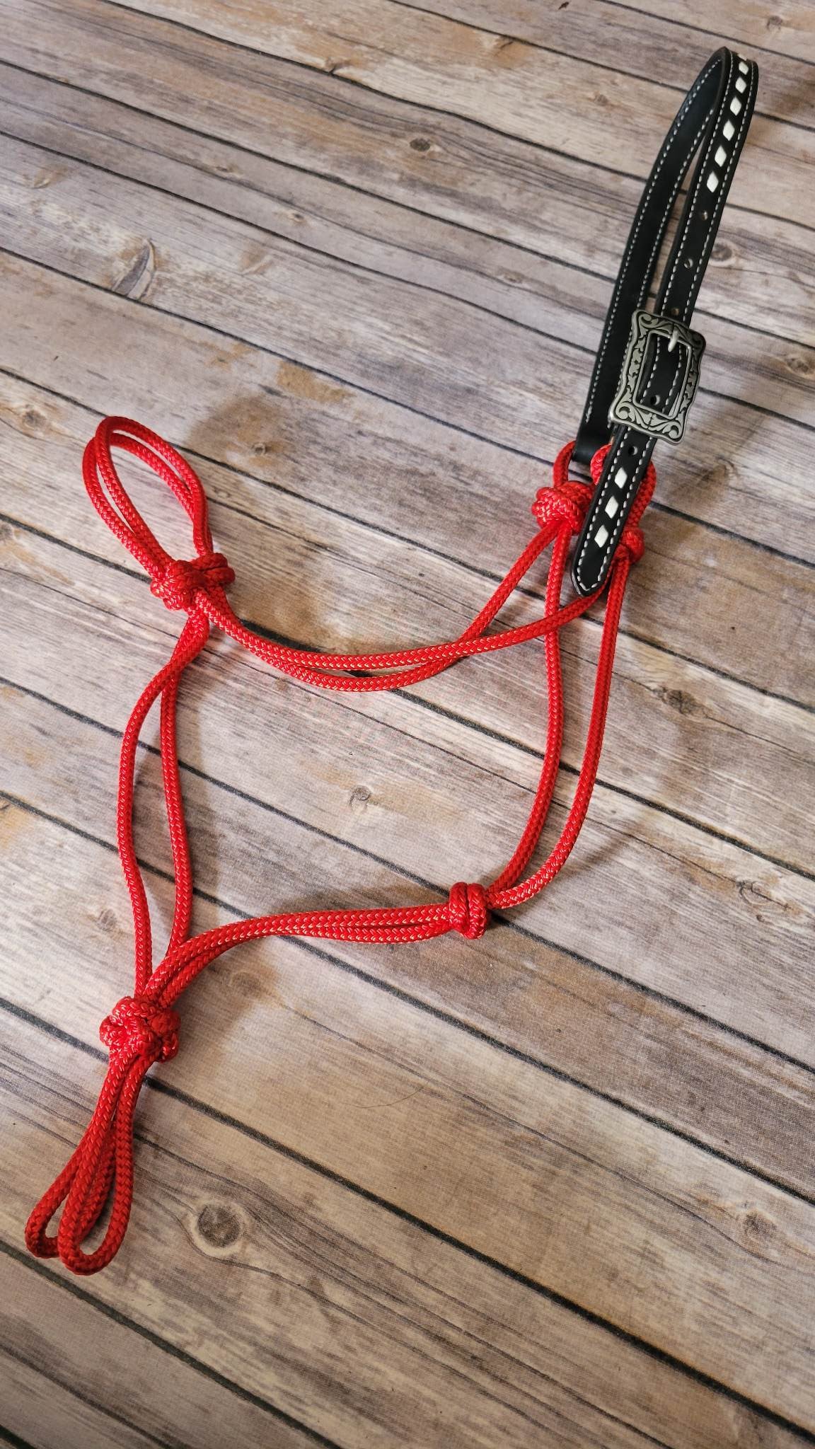 Red Soft Rope Halter with Leather Crown