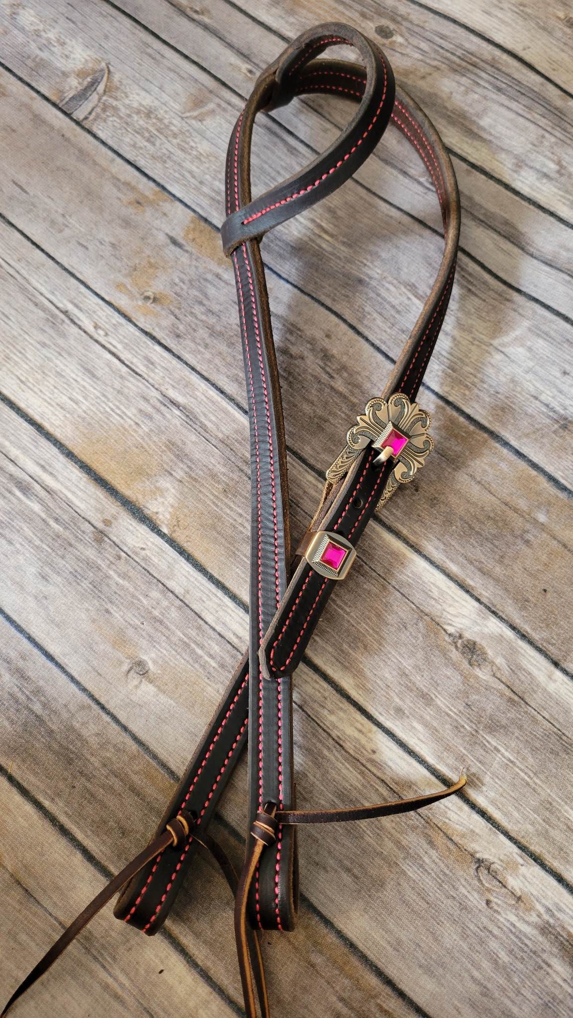 Pink Stitched Floral Headstall